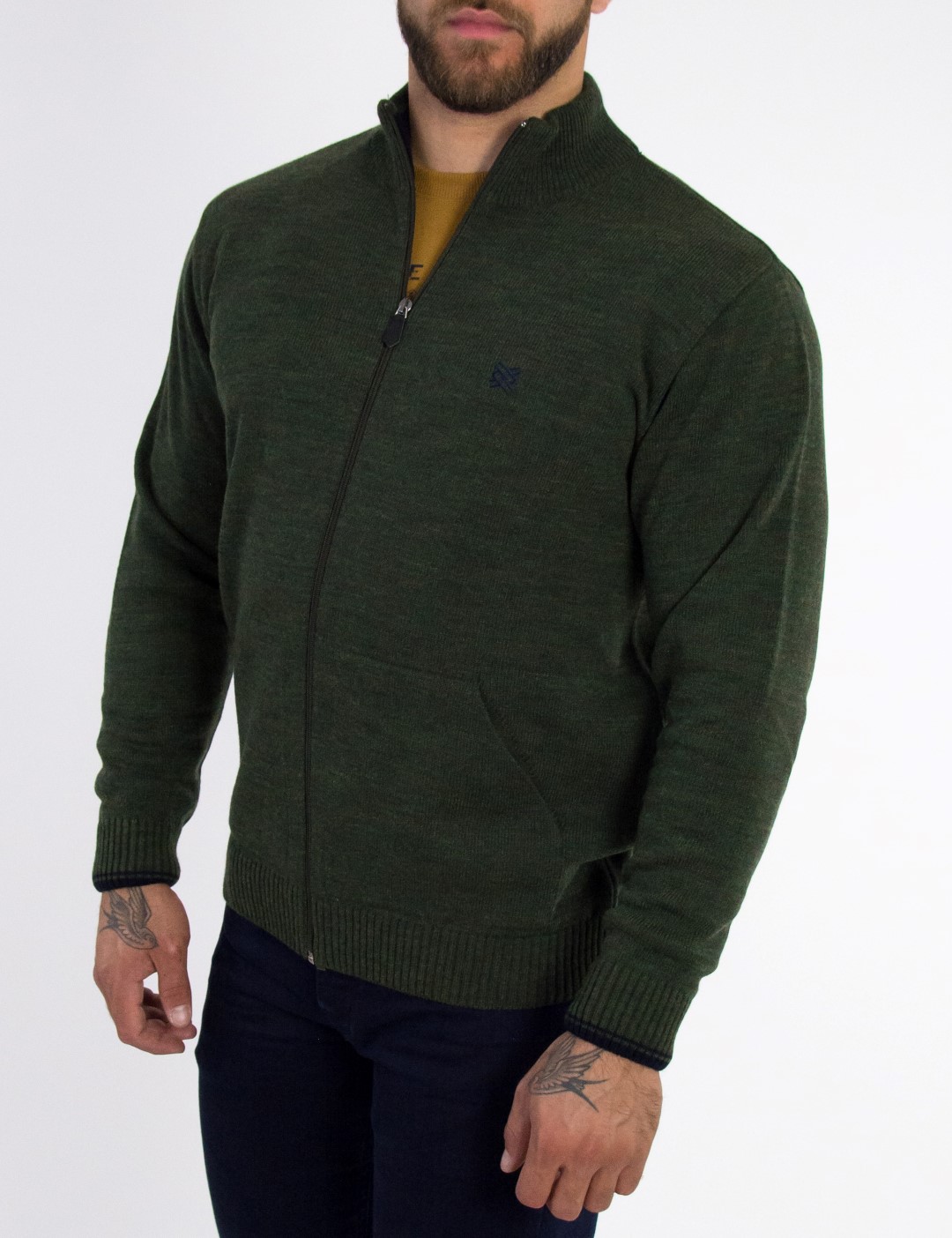 Ανδρική χακί μάλλινη ζακέτα με φερμουάρ Darious 1867L φωτογραφία